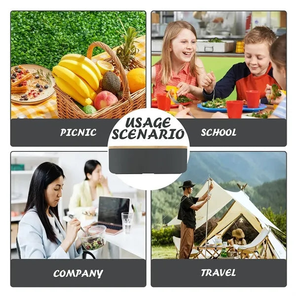 Portable Sealed Wheat Straw Lunch Box With Bamboo Lid