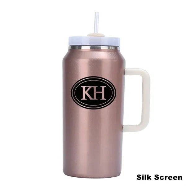 64 oz Insulated Stainless Steel Tumbler With Handle Straw