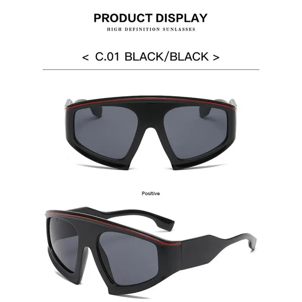 Oversized Curved Racer Thick Plastic Sunglasses