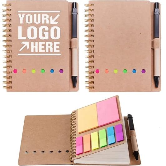 Spiral Notebook With Sticky Notes Pen In Holder