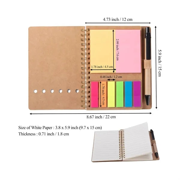 Spiral Notebook With Sticky Notes Pen In Holder