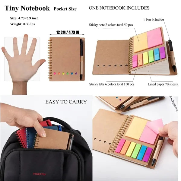 Spiral Notebook With Sticky Notes Pen In Holder
