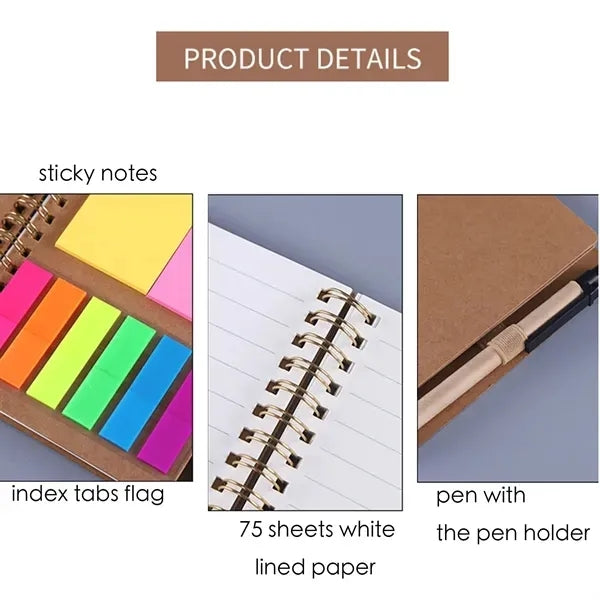 Spiral Notebook With Sticky Notes Pen In Holder