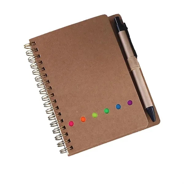 Spiral Notebook With Sticky Notes Pen In Holder