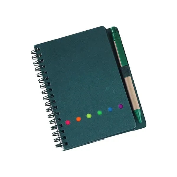 Spiral Notebook With Sticky Notes Pen In Holder