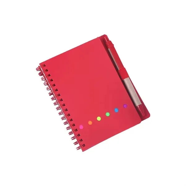 Spiral Notebook With Sticky Notes Pen In Holder