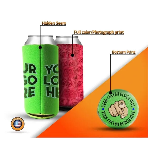 Full Color 16oz Neoprene Tall Can Coolie