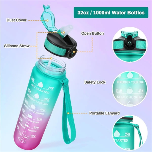 32oz Portable Gradient Plastic Water Bottle