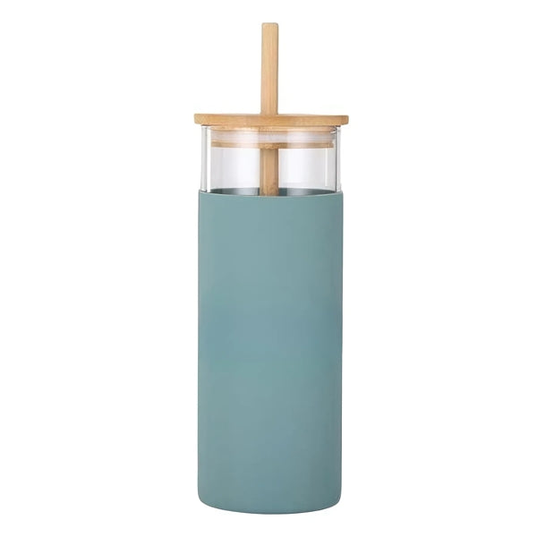 16 oz Glass Tumbler Bottle with Bamboo Lid and Straw