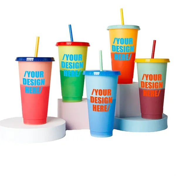 24 oz. PP Plastic Color Changing Tumbler With Straw