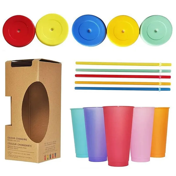24 oz. PP Plastic Color Changing Tumbler With Straw