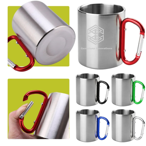 10 Oz. Stainless Steel Camping Mug With Carabiner Handle
