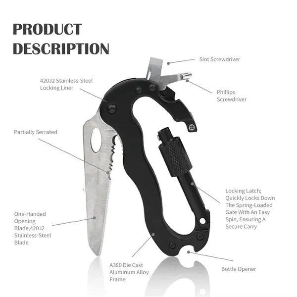 5-in-1 Survival Tool Keychain Blade Carabiner