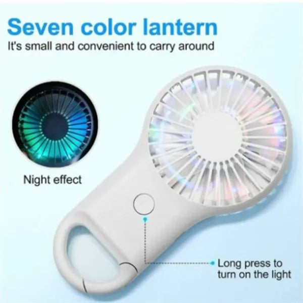 Light up lantern rechargeable handheld fan with carabiner