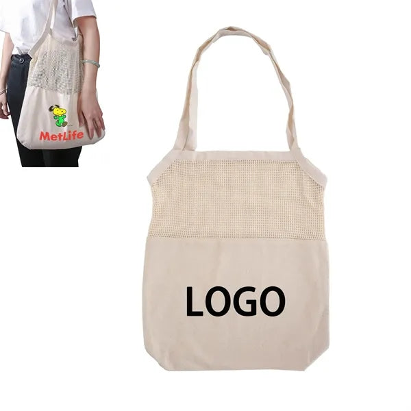 Cotton Fashion Handbag / Patchwork Mesh
