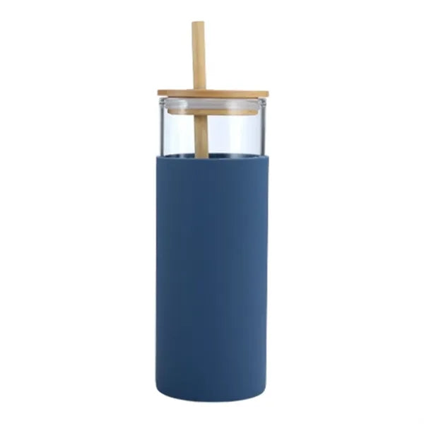 16oz Glass Bottle Straw with Silicone Sleeve Bamboo Lid