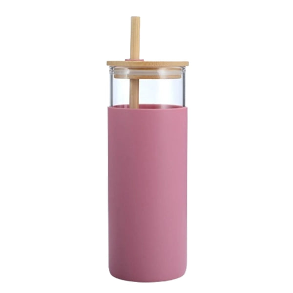 16oz Glass Bottle Straw with Silicone Sleeve Bamboo Lid