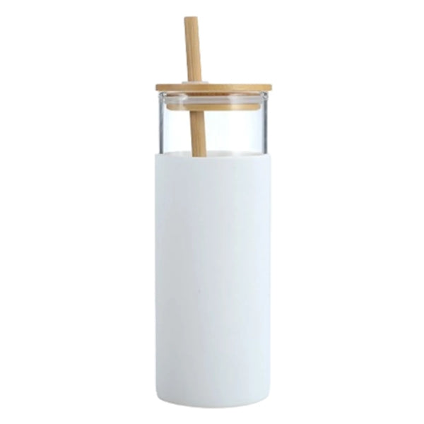 16oz Glass Bottle Straw with Silicone Sleeve Bamboo Lid