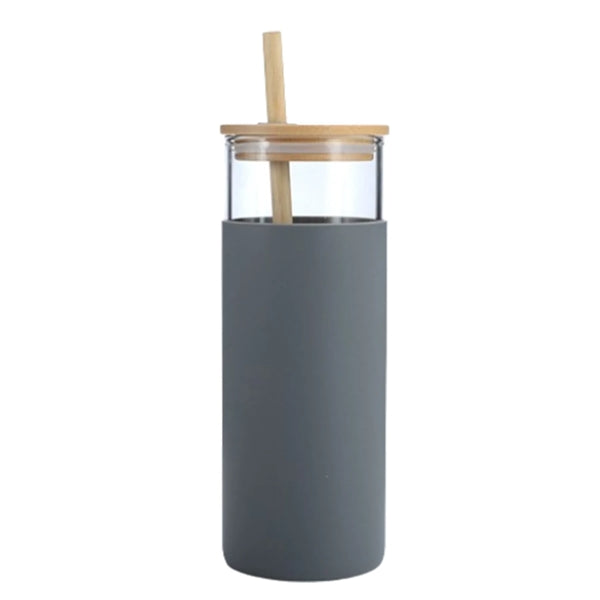 16oz Glass Bottle Straw with Silicone Sleeve Bamboo Lid