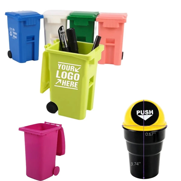 Mini Desk Garbage Bin Pen Holder with Lid