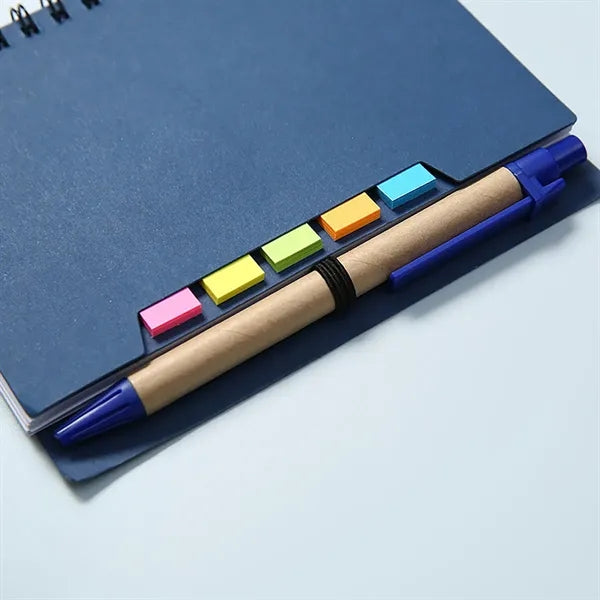 Spiral Notebook With Pen In Holder And Sticky Notes
