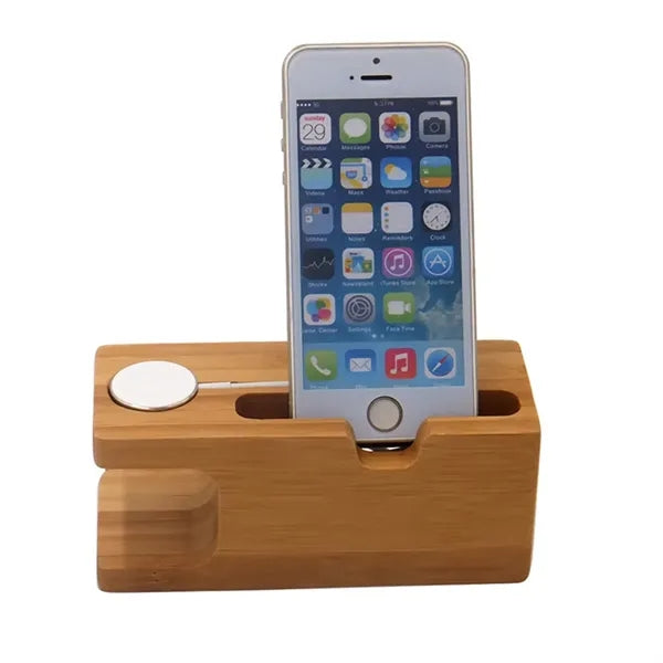 Watch And Mobile Phone Two-In-One Charging Bamboo Stand