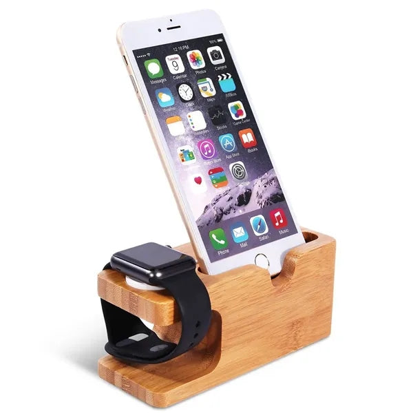 Watch And Mobile Phone Two-In-One Charging Bamboo Stand
