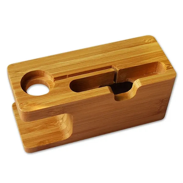 Watch And Mobile Phone Two-In-One Charging Bamboo Stand