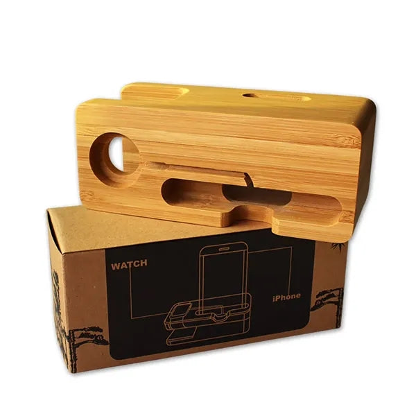 Watch And Mobile Phone Two-In-One Charging Bamboo Stand