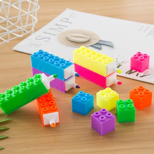 Building Block Plastic Highlighter Chisel Tip Marker Pen
