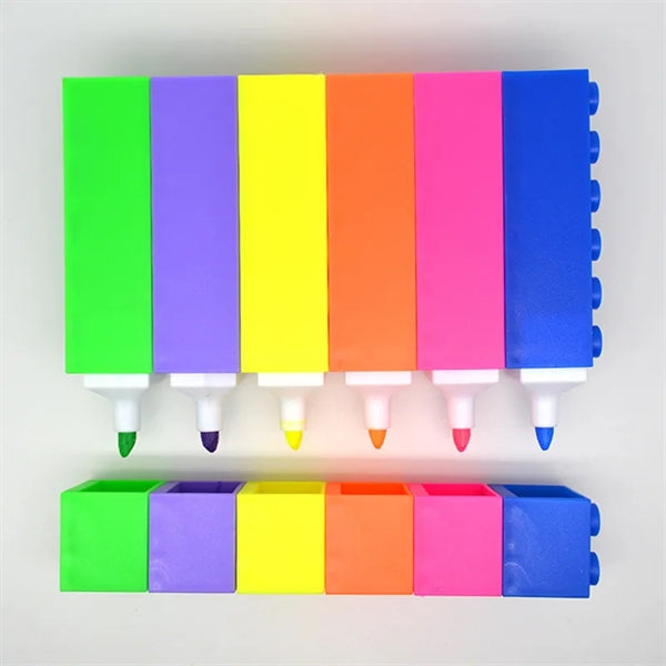 Building Block Plastic Highlighter Chisel Tip Marker Pen