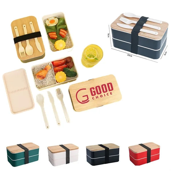 2-Layer Bento Lunch Box with Tableware Set