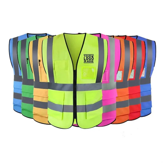 High Visibility Reflective Safety Vests with Pockets and Zip