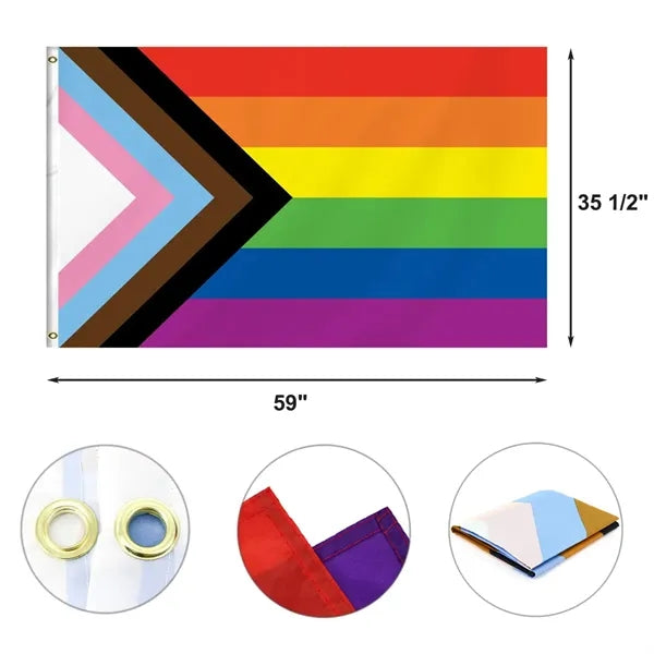 3 x 5 Ft Progress Pride Rainbow Flags