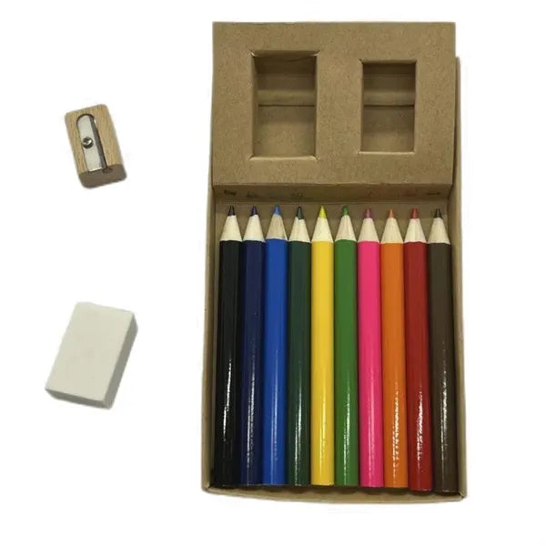 10 Pcs Colored Pencil Set Eraser Sharpener Craft Paper Case