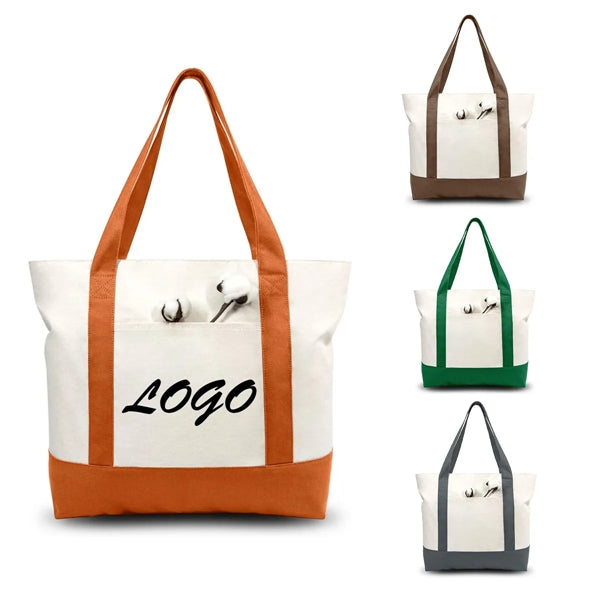Canvas Tote Bag with an External Pocket