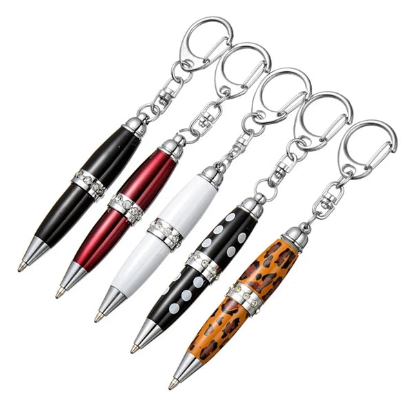 Rhinestones Mini Twist Action Ballpoint Pens With Keychain