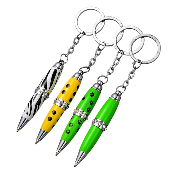 Rhinestones Mini Twist Action Ballpoint Pens With Keychain