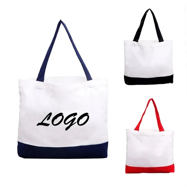 12oz Color Blocking Splicing Canvas Tote Bag