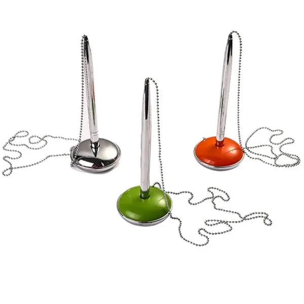 Metal Bank Sign Secure Counter Pen With Base Ball Chain