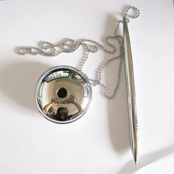 Metal Bank Sign Secure Counter Pen With Base Ball Chain