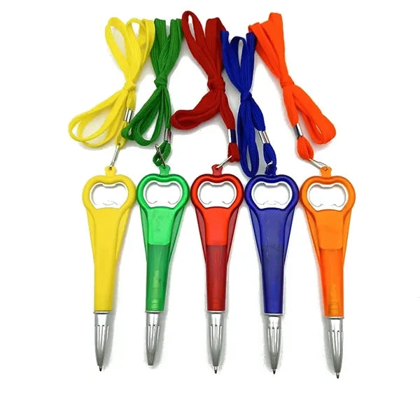 Hanging Neck Plastic Ballpoint Pen With Bottle Opener