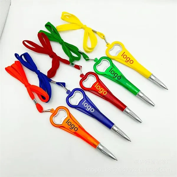 Hanging Neck Plastic Ballpoint Pen With Bottle Opener
