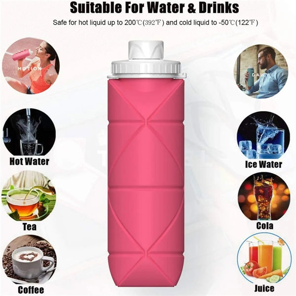 20oz Collapsible Water Bottle Silicone With Straw