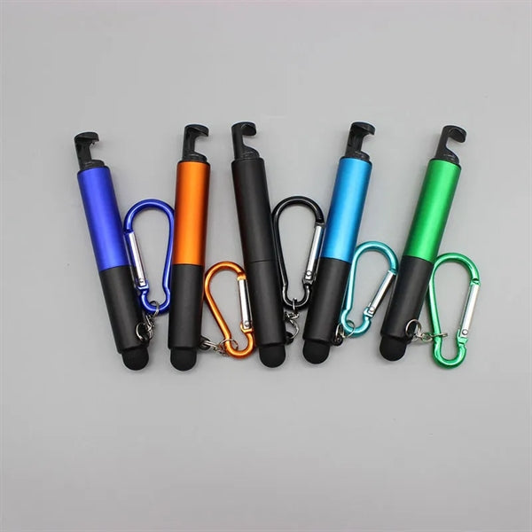 6 In 1 Keychain LED Light Stylus Phone Holder Mini Ball Pen
