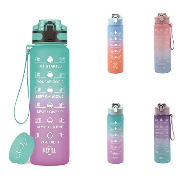32 Oz Water Bottle with Times to Drink and Straw
