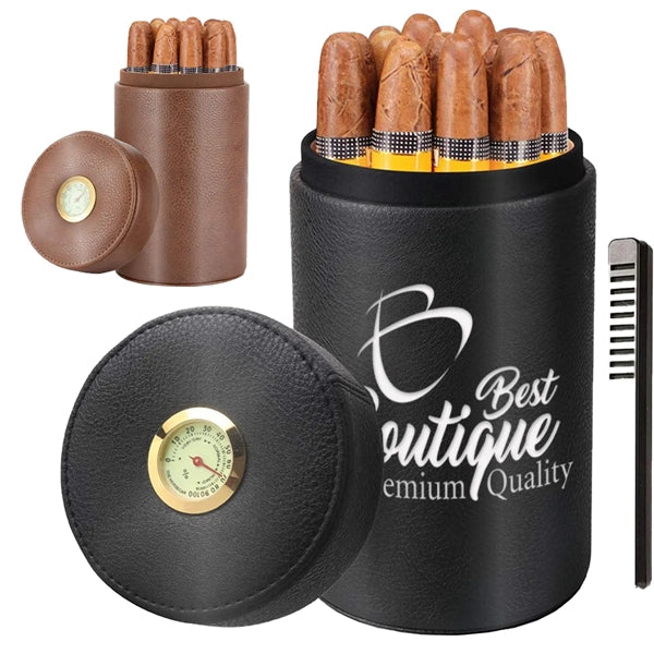 Portable Leather Cigar Humidor Case Jar for Business Travel