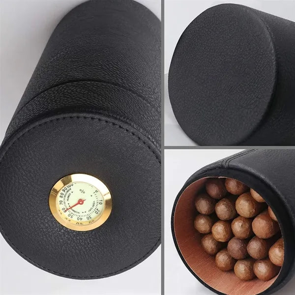 Portable Leather Cigar Humidor Case Jar for Business Travel