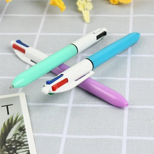 4 Color Retractable Click Plastic Ballpoint Pen With Clip