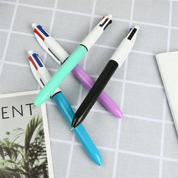 4 Color Retractable Click Plastic Ballpoint Pen With Clip